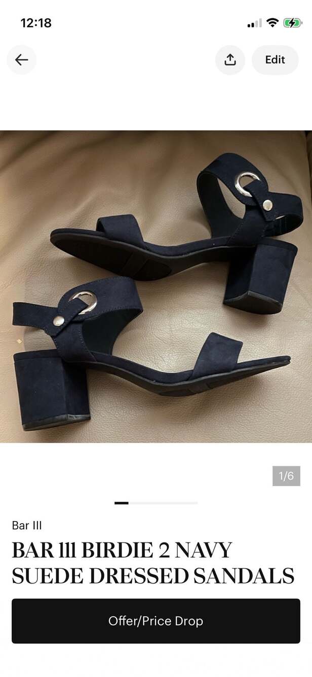 Bar III Birdie 2 Navy Blue Faux Suede Block Heel Ankle Strap Sandals